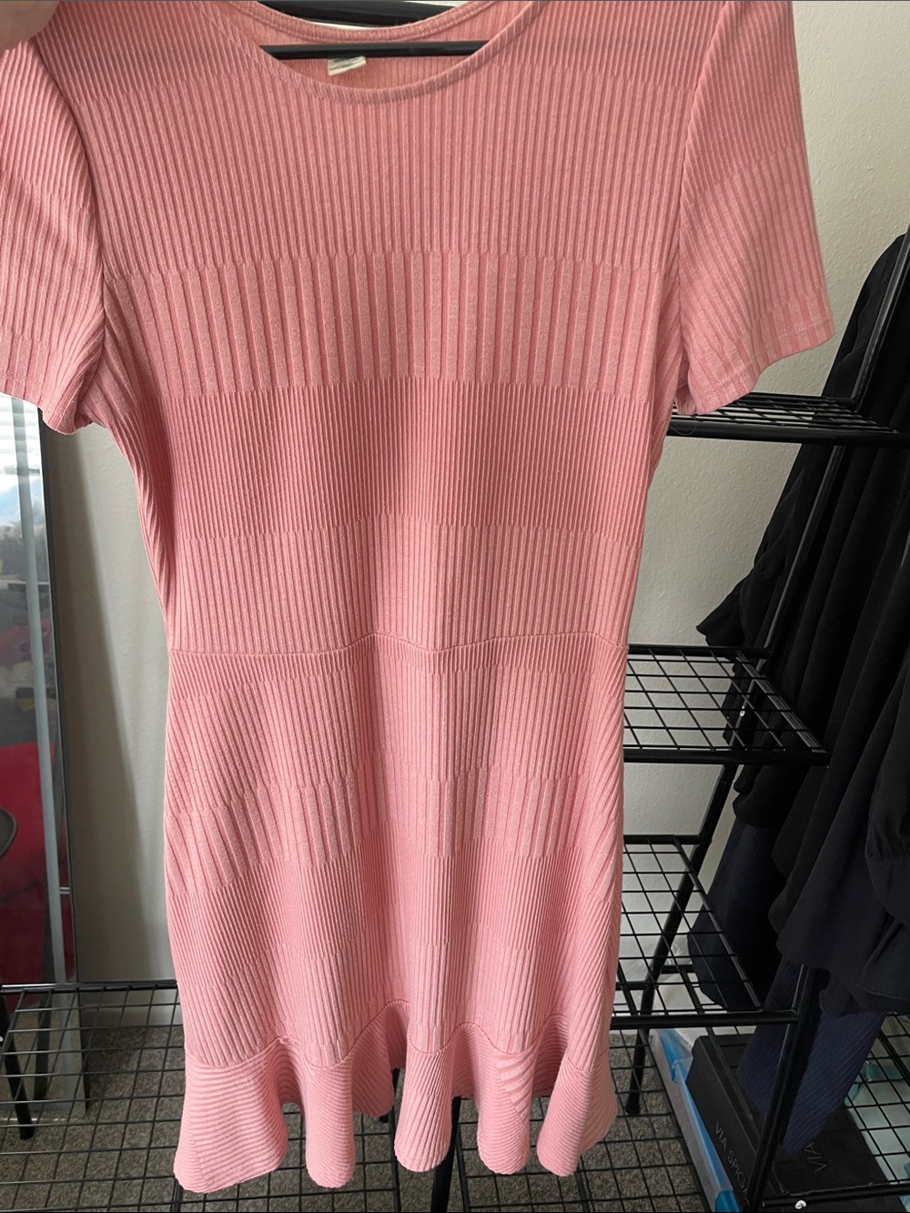 Pink Ribbed Short Sleeve Knit Dress